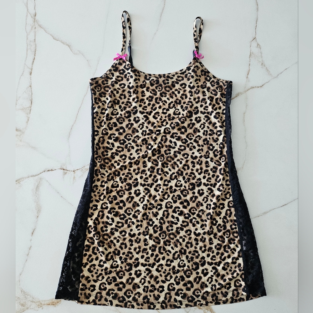 La Senza Leopard Print Lace Lingerie Slip Dress Sz M